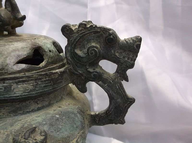 EXQUISITE FIND !!! AN ANCIENT LOOKING CHINESE BRONZE CENSOR WITH DRAGON MOTIF