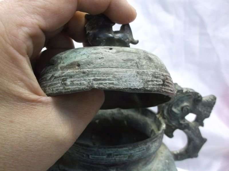 EXQUISITE FIND !!! AN ANCIENT LOOKING CHINESE BRONZE CENSOR WITH DRAGON MOTIF
