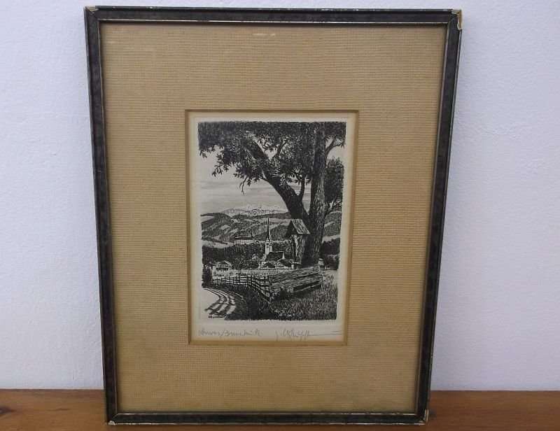 A RARE VINTAGE SIGNED ETCHING BY WELL KNOWN ARTIST KARL ALBRECHT BUSCHBAUM