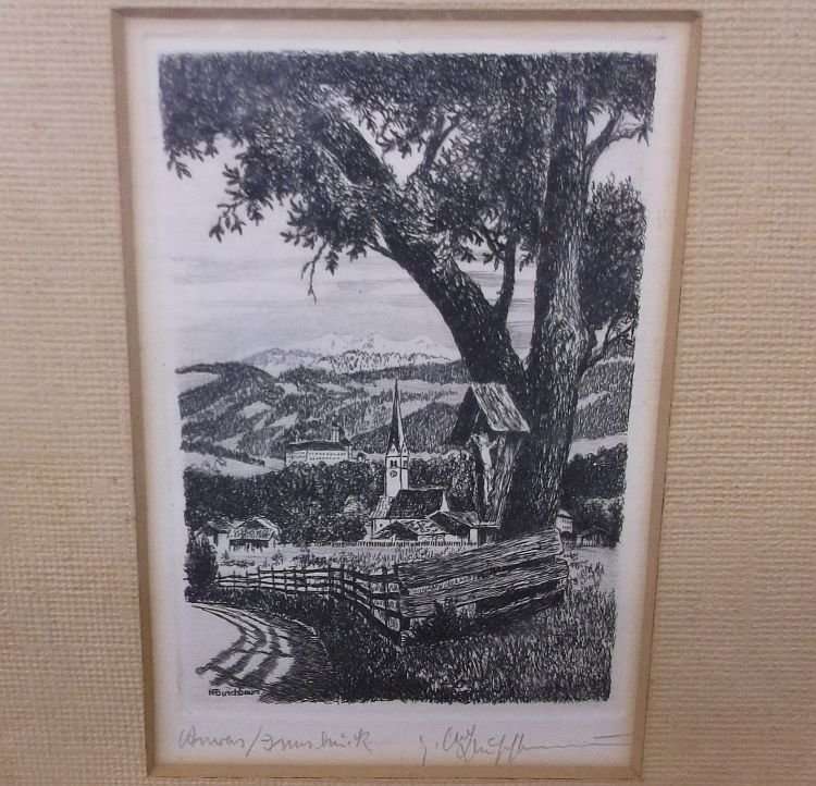 A RARE VINTAGE SIGNED ETCHING BY WELL KNOWN ARTIST KARL ALBRECHT BUSCHBAUM