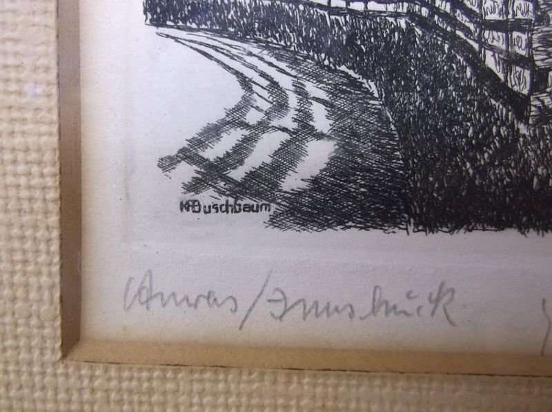 A RARE VINTAGE SIGNED ETCHING BY WELL KNOWN ARTIST KARL ALBRECHT BUSCHBAUM