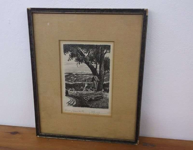 A RARE VINTAGE SIGNED ETCHING BY WELL KNOWN ARTIST KARL ALBRECHT BUSCHBAUM