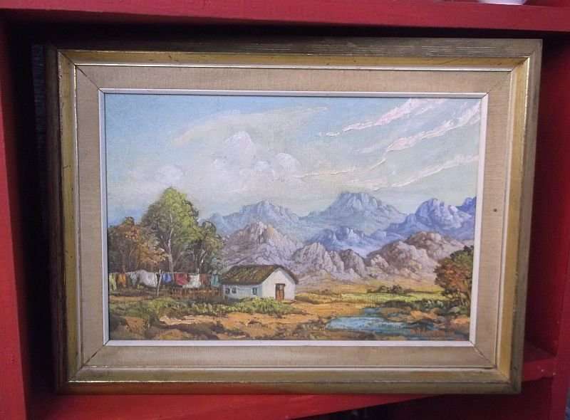 A BRILLIANT SOUTH AFRICAN FARM STYLE ORIGINAL OIL ON BOARD BY D.R GOODWIN DATED 1963...WOW !!!