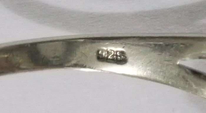 A STUNNING SOLID STERLING SILVER RING WITH MOTHER OF PEARL LOOK INLAY AND MARCASITE ...MUST SEE !!!