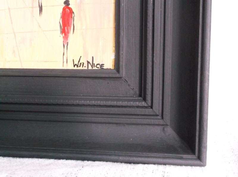 AN INTERESTING ORIGINAL OIL ON BOARD ...CITY SCENE ....SIGNED BY THE ARTIST W.A. NICE