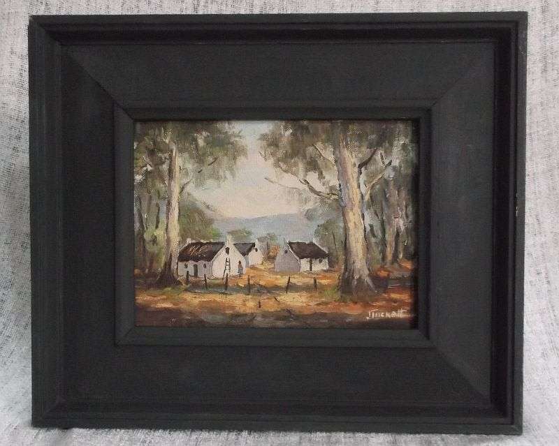 WOW !!! A CHARMING ORIGINAL OIL ON BOARD OF A COUNTRY HOMESTEAD SIGNED BY THE ARTIST JUNE TUCKETT