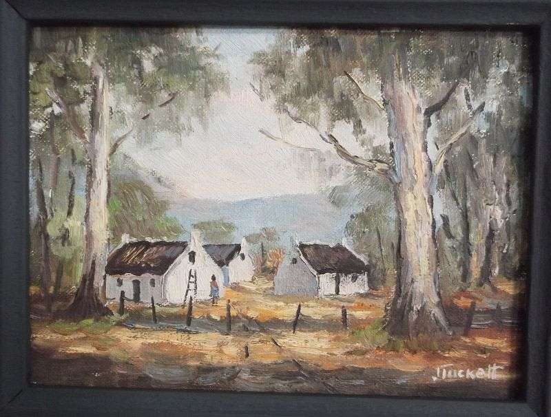 WOW !!! A CHARMING ORIGINAL OIL ON BOARD OF A COUNTRY HOMESTEAD SIGNED BY THE ARTIST JUNE TUCKETT
