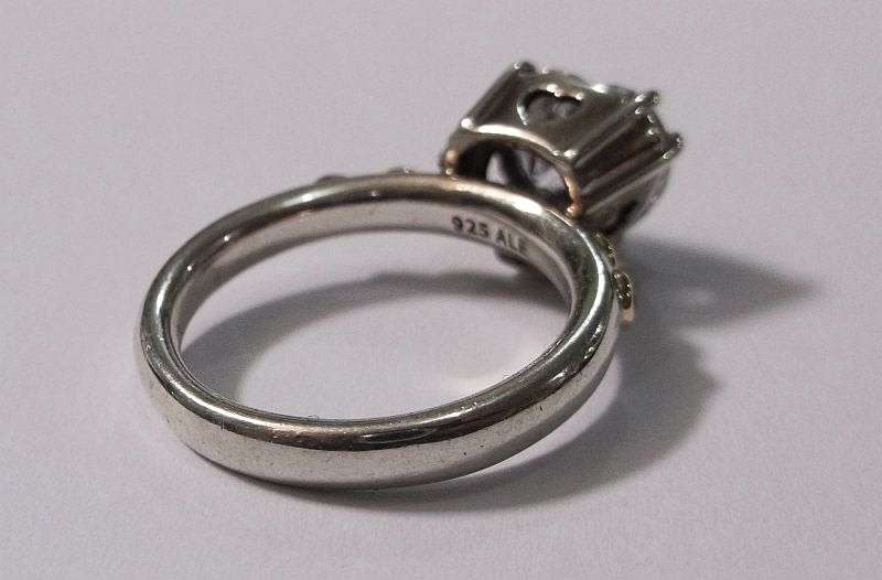 A BREATH TAKING STERLING SILVER RING BY PANDORA SET WITH A FACETED HEART SHAPED STONE ....WOW....!!!