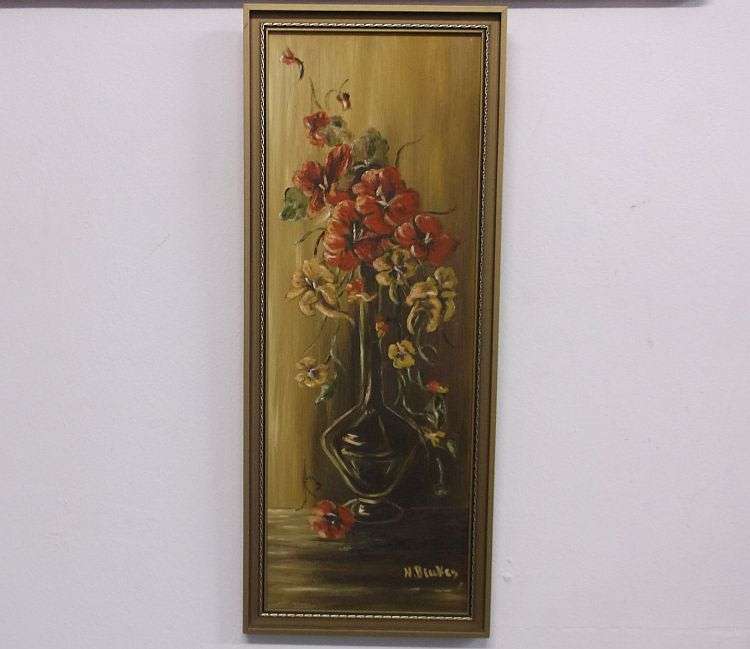 A FABULOUS VINTAGE ORIGINAL OIL ON BOARD FLORAL ARRANGEMENT SIGNED BY THE ARTIST H BEUKES....