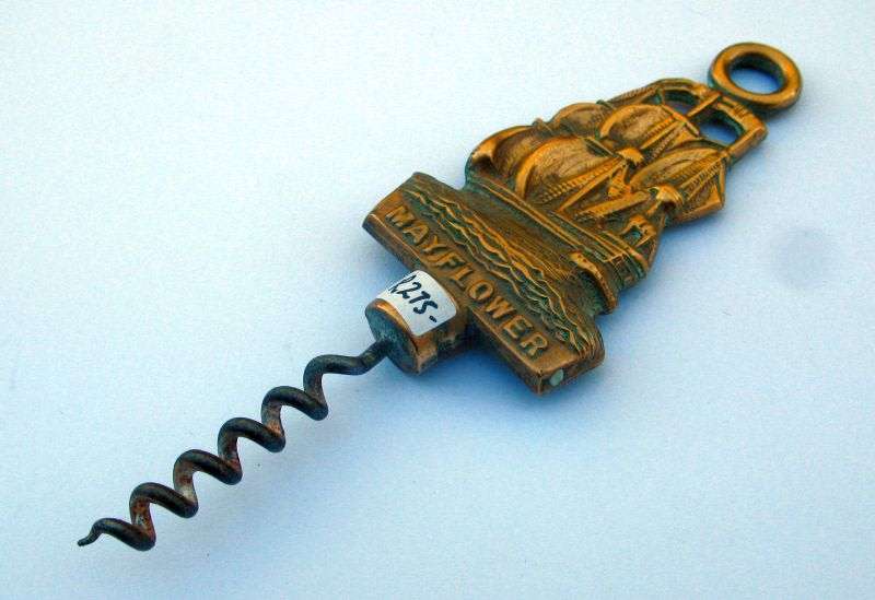 OLD BRASS AND STEEL NAUTICAL THEMED CORKSCREW - THE MAYFLOWER