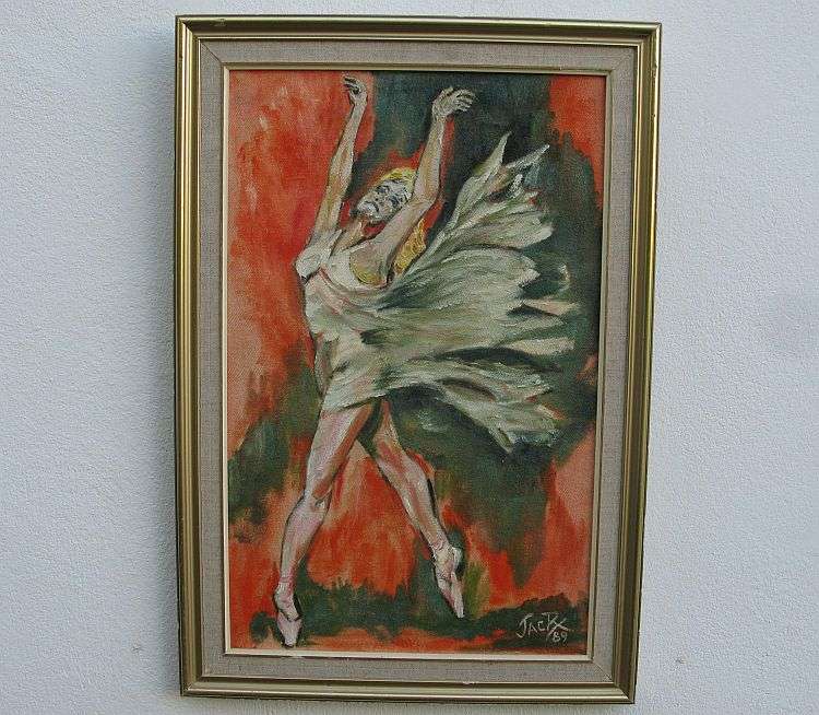 AN OUTSTANDING ORIGINAL OIL ON CANVAS OF A DANCER SIGNED BY THE ARTIST