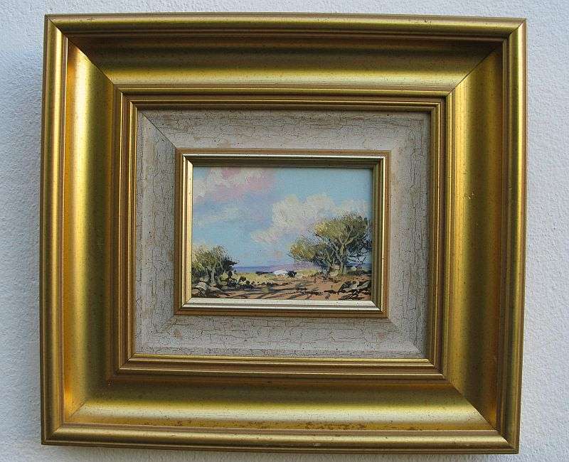 A FABULOUS MINIATURE ORIGINAL OIL ON BOARD SIGNED FB ...POSSIBLY FRANCOIS BADENHORST...AWESOME FRAME