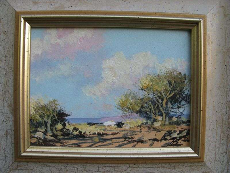 A FABULOUS MINIATURE ORIGINAL OIL ON BOARD SIGNED FB ...POSSIBLY FRANCOIS BADENHORST...AWESOME FRAME