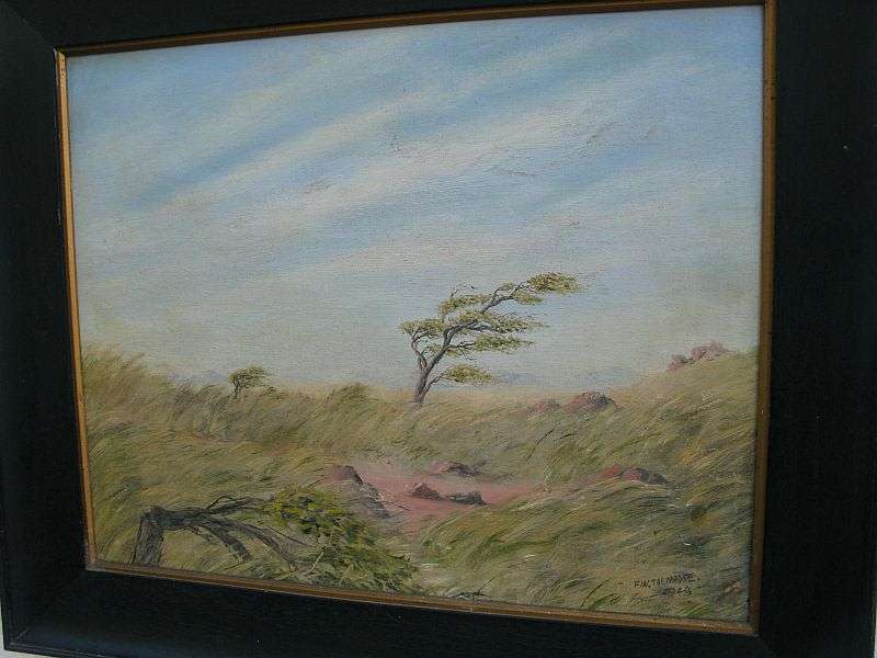 WOW !! A 70 YEAR OLD ORIGINAL OIL ON BOARD BY SA ARTIST FW.TALMADGE DATED 1948