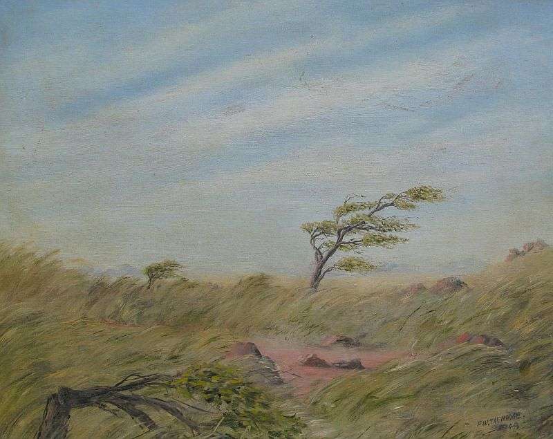 WOW !! A 70 YEAR OLD ORIGINAL OIL ON BOARD BY SA ARTIST FW.TALMADGE DATED 1948
