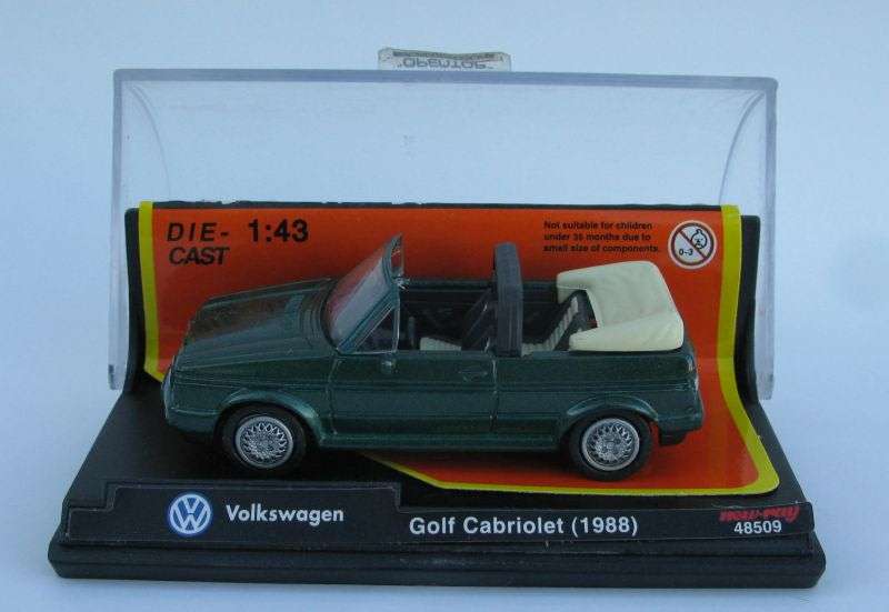 NICE FIND !! A 1:43 SCALE DIE CAST METAL MODEL OF THE 1988 VW GOLF CABRIOLET BY NEW RAY ...WOW !!!