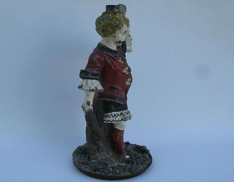 A CHARACTERFUL OLD BOY FIGURE LEAD OR OTHER HEAVY METAL HAND PAINTED LAMP BASE