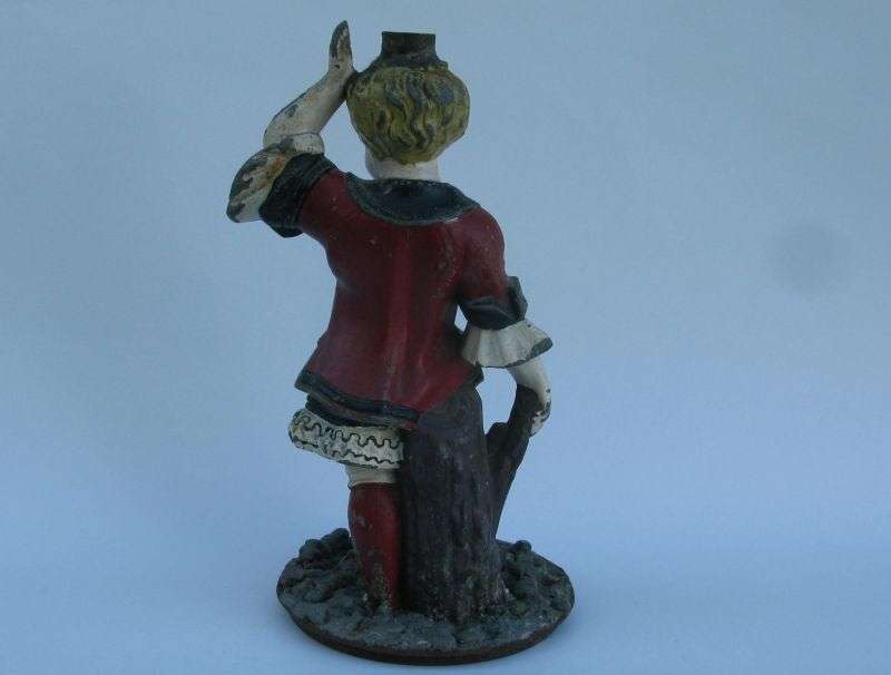 A CHARACTERFUL OLD BOY FIGURE LEAD OR OTHER HEAVY METAL HAND PAINTED LAMP BASE