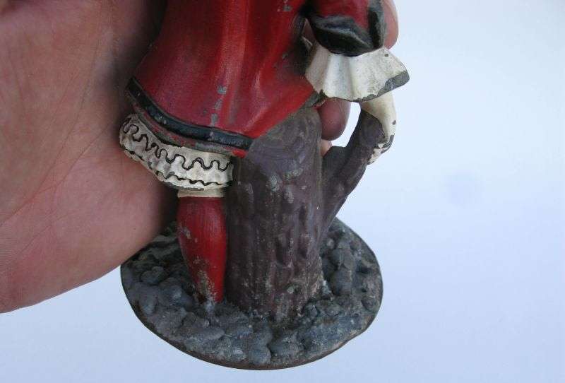 A CHARACTERFUL OLD BOY FIGURE LEAD OR OTHER HEAVY METAL HAND PAINTED LAMP BASE