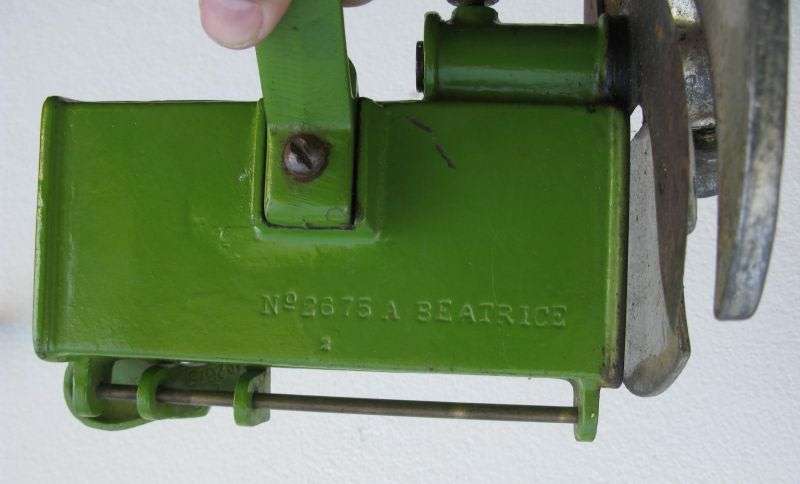 BRILLIANT RARE VINTAGE MEAT SLICER BY BEATRICE ENGLAND ...CAST IRON WITH COUNTER CLAMP ...WOW !!!!