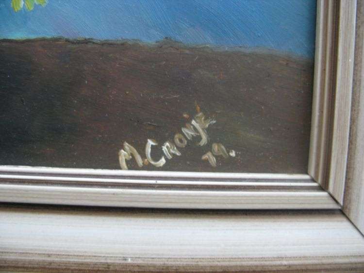 A QUAINT AND QUIRKY ORIGINAL PAINTING SIGNED M.CRONJE AND DATED 79 ....ONE OF TWO BY THIS ARTIST