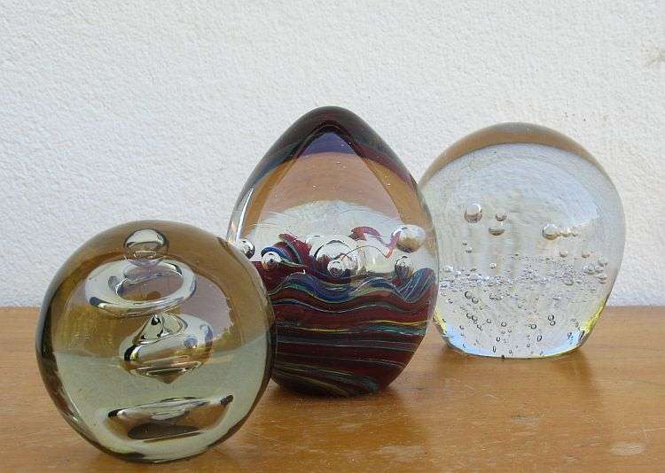 FANTASTIC !! A LOT OF 3 VINTAGE SOLID ART GLASS PAPERWEIGHTS ....ONE SIGNED....ALL AWESOME !!