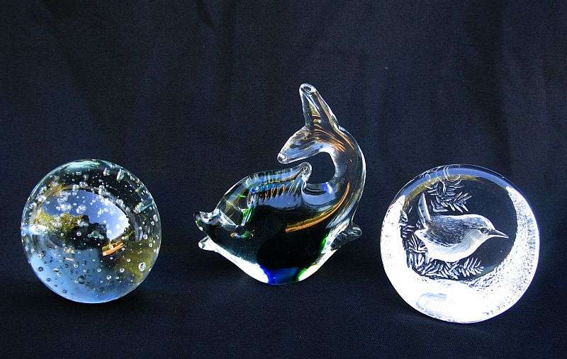 ONE SIGNED MATS JONASSON PAPERWEIGHT PLUS TWO EXTRA PAPERWEIGHTS ...WHAT A DEAL !! BID FOR ALL !!