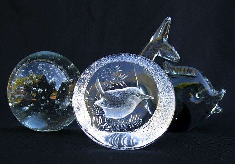 ONE SIGNED MATS JONASSON PAPERWEIGHT PLUS TWO EXTRA PAPERWEIGHTS ...WHAT A DEAL !! BID FOR ALL !!
