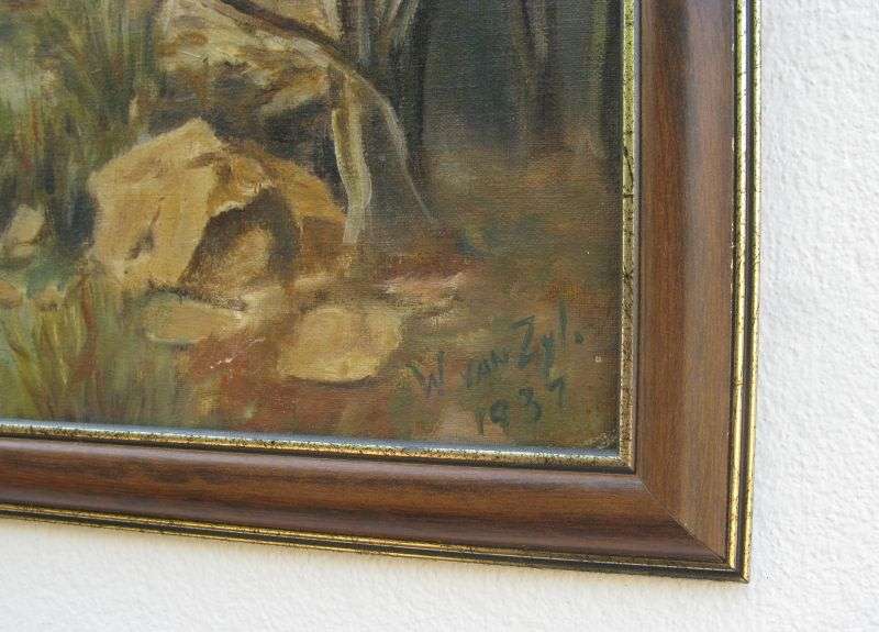 A SUPERB OLD ORIGINAL OIL ON BOARD SIGNED W VAN ZYL AND DATED 1937 ....AWESOME !!