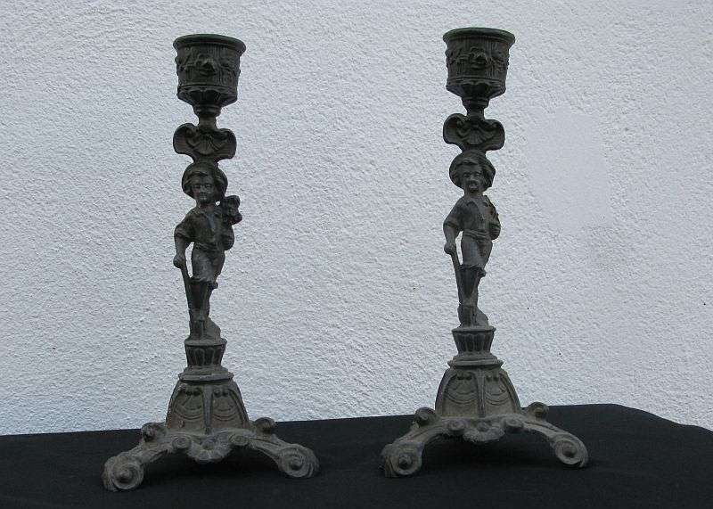 GREAT FIND !! AN ADORABLE OLD PAIR OF FIGURAL METAL CANDLE HOLDERS ...SWEET !!