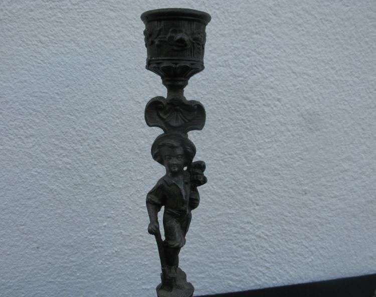 GREAT FIND !! AN ADORABLE OLD PAIR OF FIGURAL METAL CANDLE HOLDERS ...SWEET !!