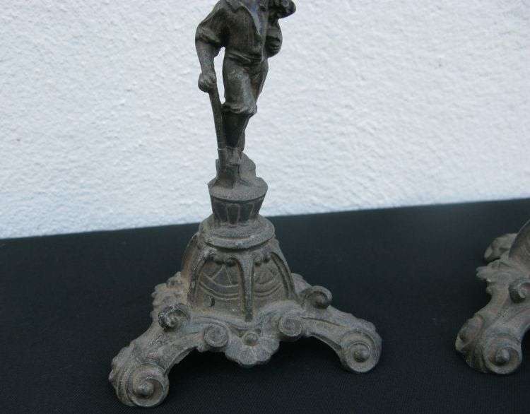 GREAT FIND !! AN ADORABLE OLD PAIR OF FIGURAL METAL CANDLE HOLDERS ...SWEET !!