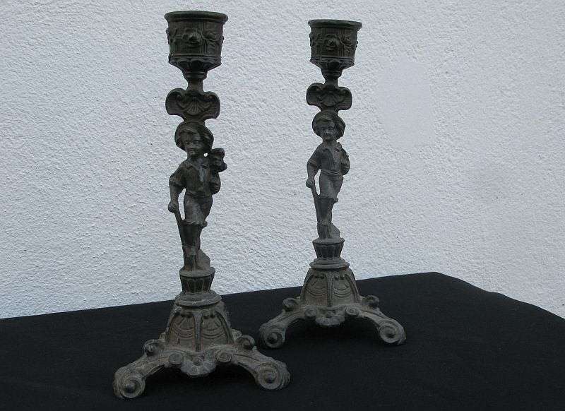 GREAT FIND !! AN ADORABLE OLD PAIR OF FIGURAL METAL CANDLE HOLDERS ...SWEET !!