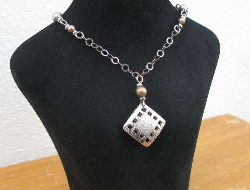 AN AMAZING SOLID STERLING SILVER ITALIAN DESIGNER NECKLACE WITH PENDANT ...AWESOME PIECE !!!