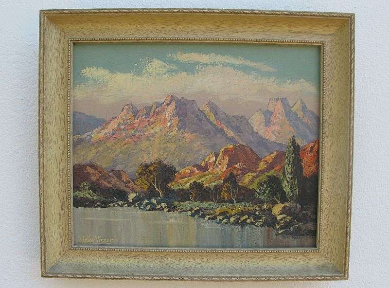 A MASTERFUL OLD ORIGINAL OIL ON CANVAS LANDSCAPE BY WELL KNOWN SA ARTIST VICTOR VISSER !! WOW !!