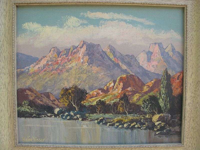 A MASTERFUL OLD ORIGINAL OIL ON CANVAS LANDSCAPE BY WELL KNOWN SA ARTIST VICTOR VISSER !! WOW !!