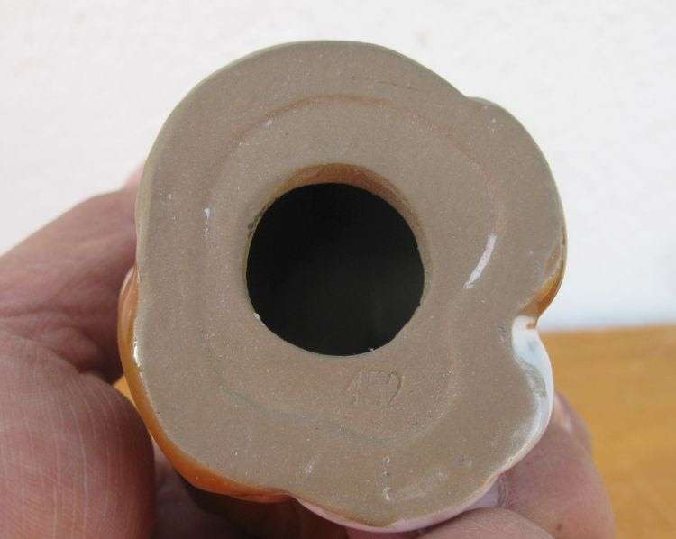 A LOVELY VINTAGE NUMBERED CHINESE CLAY IMMORTAL FIGURE WITH WOODEN STAND ...TOO CUTE !!