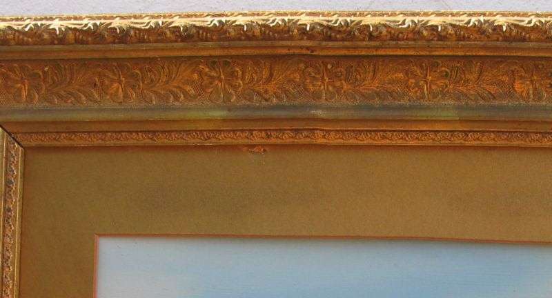 AN ANTIQUE ORIGINAL OIL ON BOARD OF A TRANQUIL WATERFALL AND FLOWING MOUNTAIN BACKGROUND