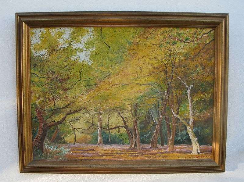 A BEAUTIFUL LARGE ORIGINAL OIL ON BOARD BY SA ARTIST VINCENT OLIVIER OF A FORREST SCENE ...WOW !!!