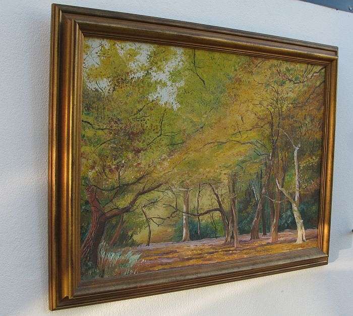 A BEAUTIFUL LARGE ORIGINAL OIL ON BOARD BY SA ARTIST VINCENT OLIVIER OF A FORREST SCENE ...WOW !!!