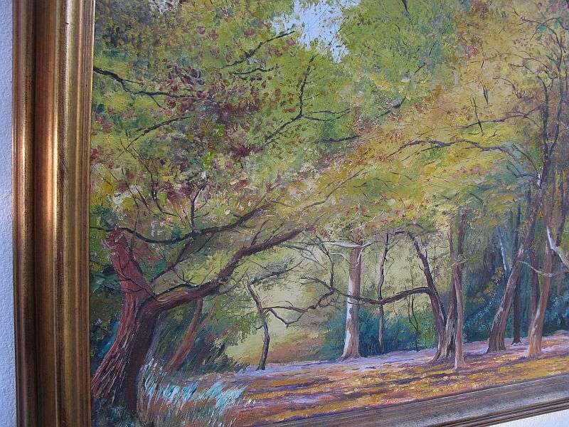 A BEAUTIFUL LARGE ORIGINAL OIL ON BOARD BY SA ARTIST VINCENT OLIVIER OF A FORREST SCENE ...WOW !!!