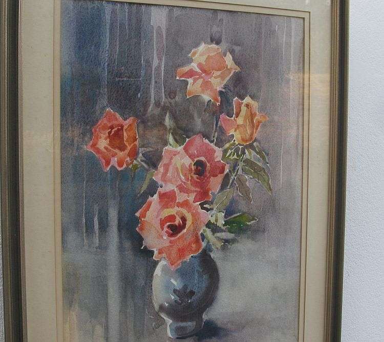 AN AMAZING LARGE ORIGINAL STILL LIFE WATERCOLOR BY SA ARTIST LUCY .M WILES ...INVESTMENT PIECE !!