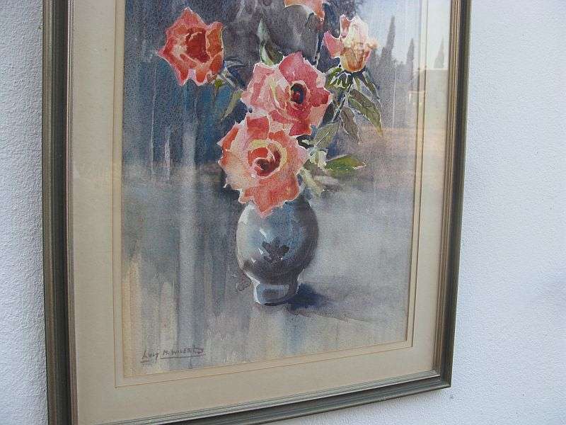 AN AMAZING LARGE ORIGINAL STILL LIFE WATERCOLOR BY SA ARTIST LUCY .M WILES ...INVESTMENT PIECE !!