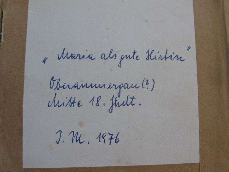 A VERY CHARMING VINTAGE GERMAN MINIATURE PAINTING ON GLASS SIGNED ...MARY AS THE SHEPHERD...WOW !!!