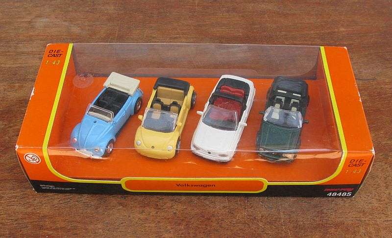 TOTALLY COOL DEAL !! A SET OF 4 DIE CAST VOLKSWAGEN CABRIOLET CARS IN 1:43 SCALE ...BOXED !! WOW !!