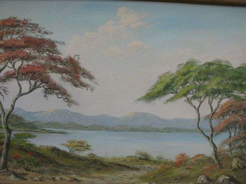 A STUNNING ORIGINAL OIL ON BOARD OF A RIVER AND LANDSCAPE BY ARTIST DIEUWIE HOLTHUYSEN DATED 1983
