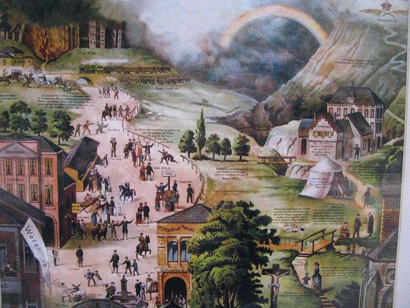 AN EYE CATCHING "RELIGIOUS" PRINT OF "DIE SMAL PAD" / THE NARROW ROAD ...WITH DUTCH WORDING !! WOW !