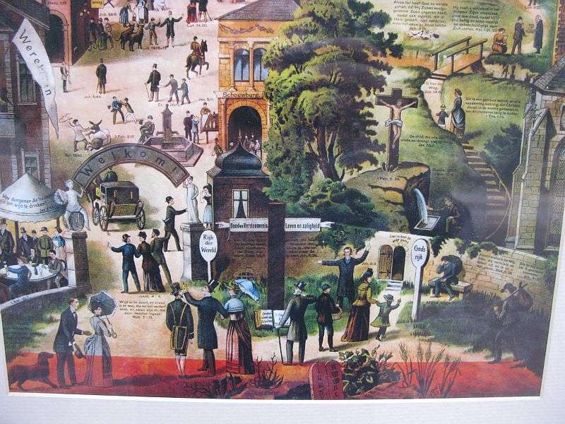 AN EYE CATCHING "RELIGIOUS" PRINT OF "DIE SMAL PAD" / THE NARROW ROAD ...WITH DUTCH WORDING !! WOW !