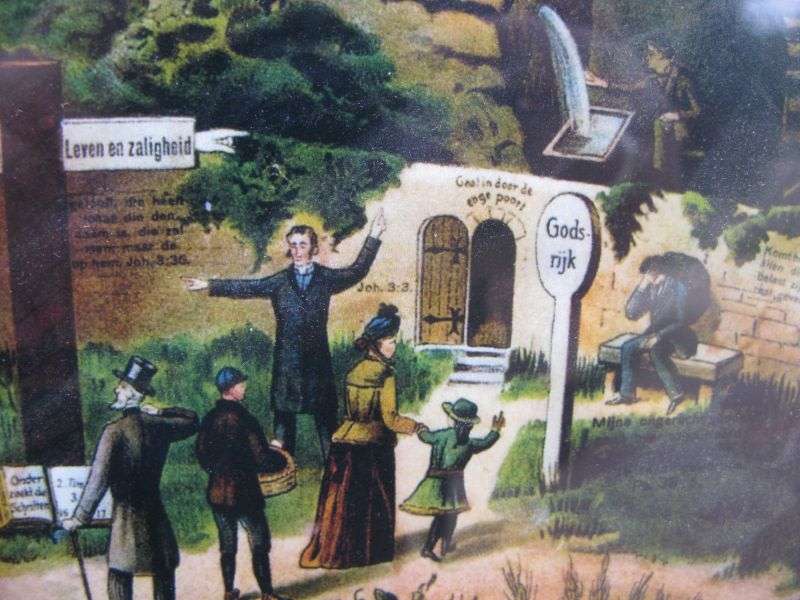 AN EYE CATCHING "RELIGIOUS" PRINT OF "DIE SMAL PAD" / THE NARROW ROAD ...WITH DUTCH WORDING !! WOW !