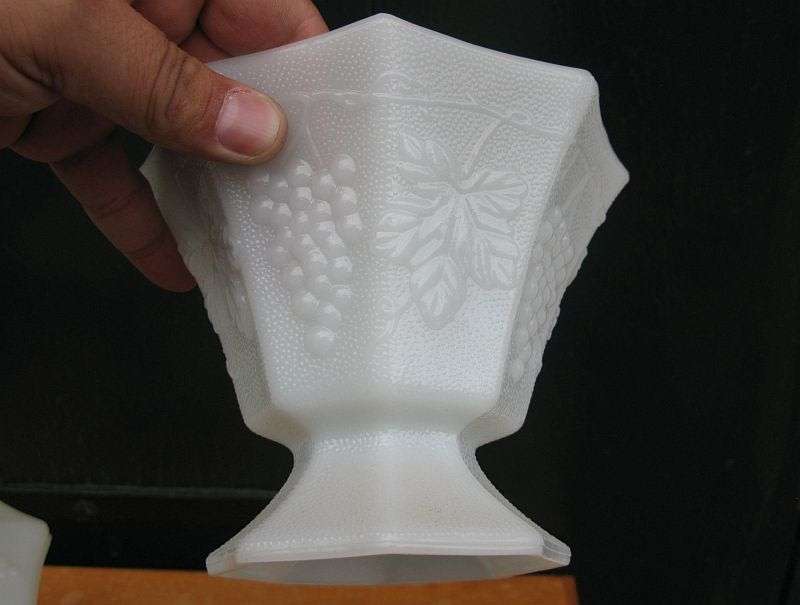 SO RARE !! A PAIR OF 1930`S MILK GLASS CANDY DISHES & LIDS WITH GRAPE DETAIL !! SUPERB CONDITION !!